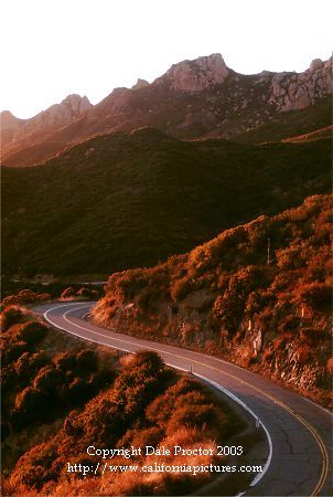 California coast mountains road, sunset